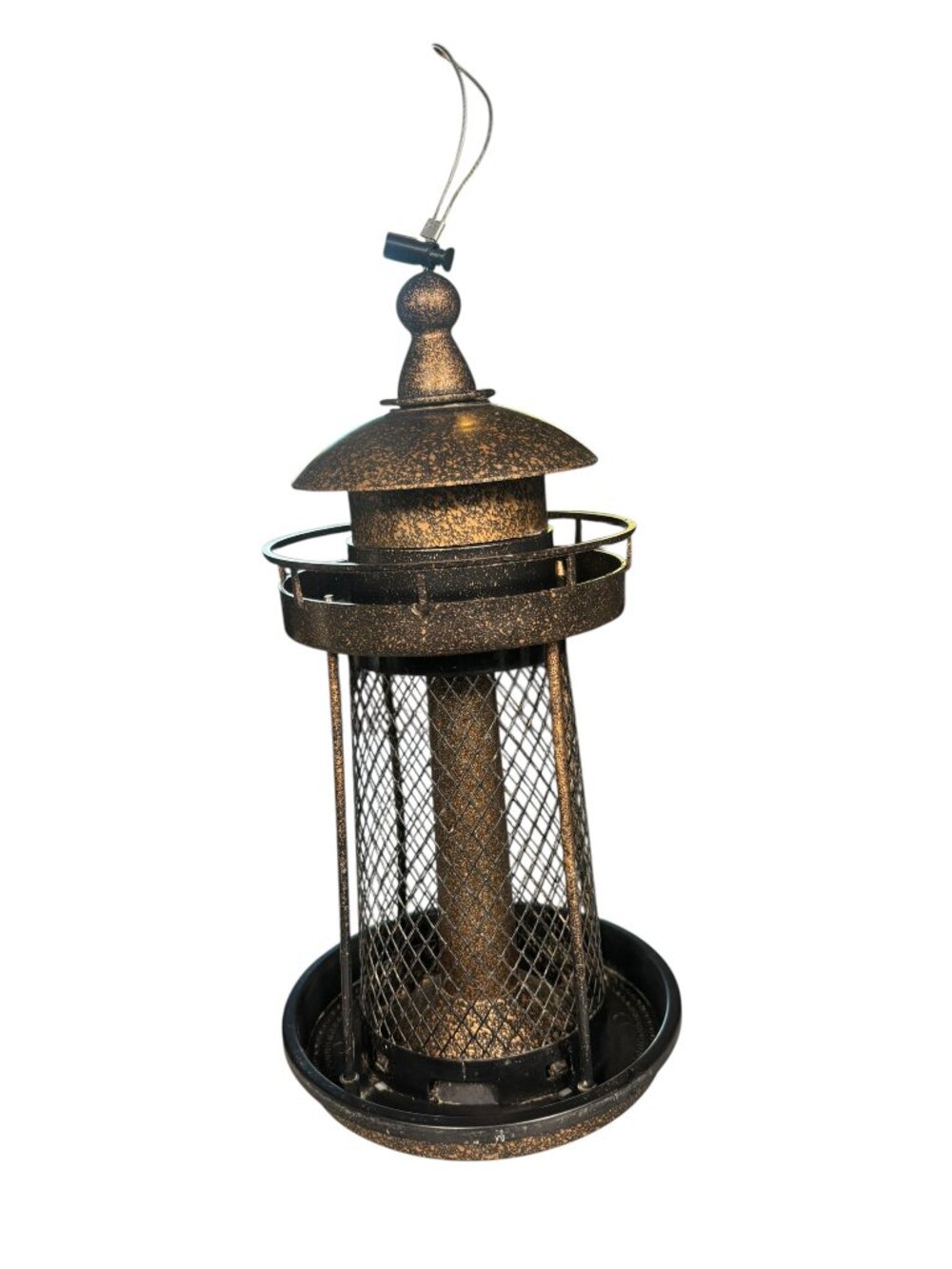 Vintage Style Bronze Metal Mesh Hanging Bird Feeder Lantern Garden Decor